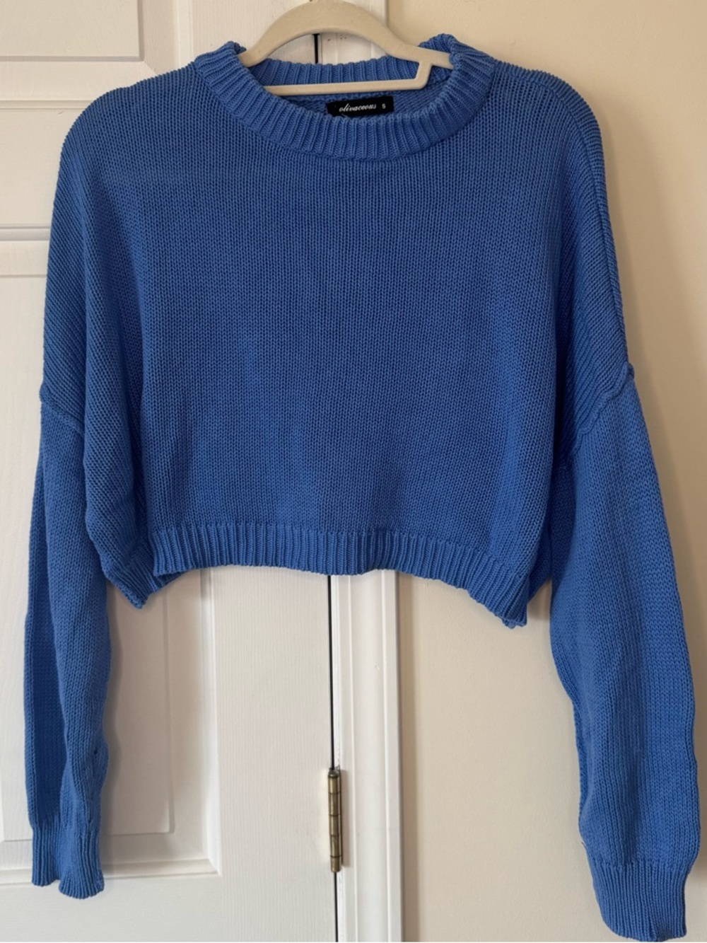 Olivaceous Bright Blue Cropped Crewneck Sweater